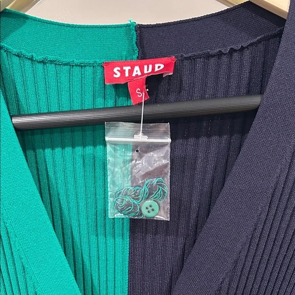 Staud Shoko Green and Navy Long Sleeve Dress - Picture 5 of 7